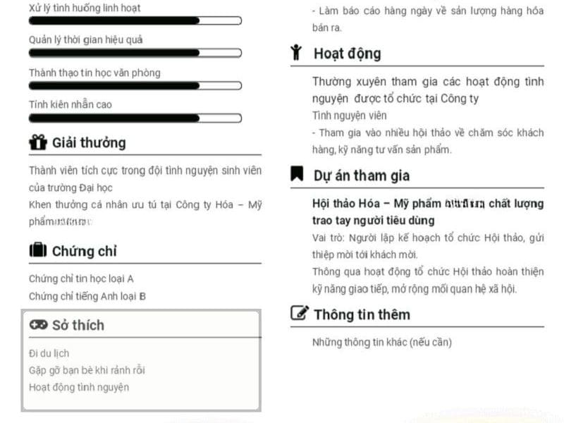 Có nên chèn sở thích trong CV không