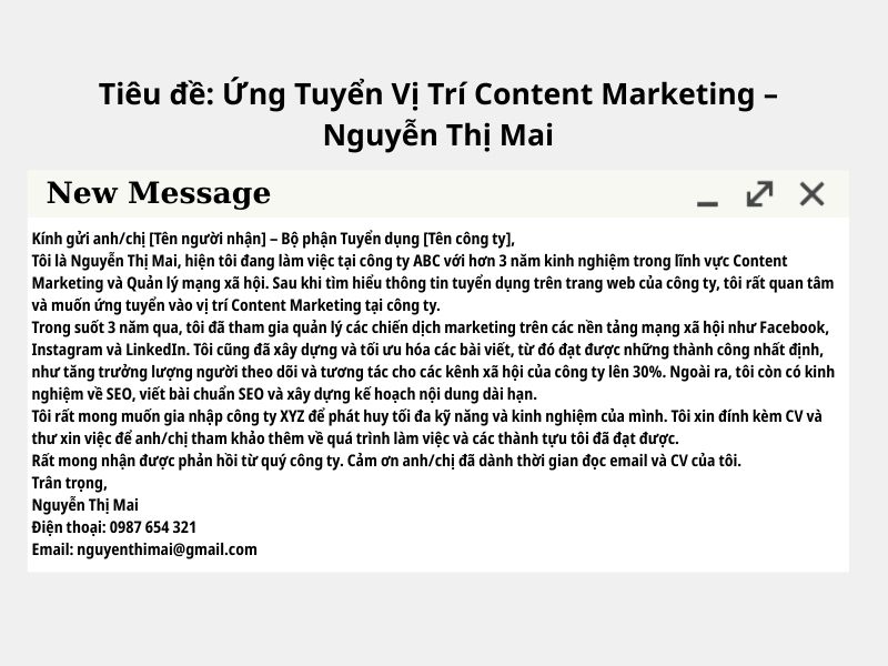 Mẫu Email Gửi CV Cho Người Có Kinh Nghiệm (Ngành Content Marketing & Social)