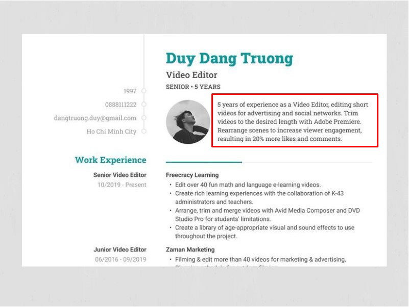 giới thiệu bản thân trong CV tiếng Anh