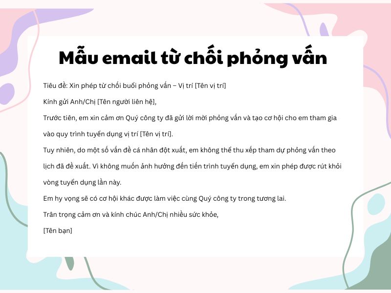 mẫu email từ chối phỏng vấn