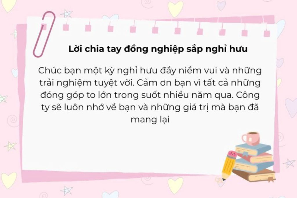Những lời chia tay đồng nghiệp sắp nghỉ hưu